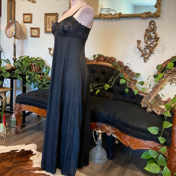 Vintage Olga Floral Lace Bodice Nightgown Sleeeveless Size 32 Black - Picture 3 of 9